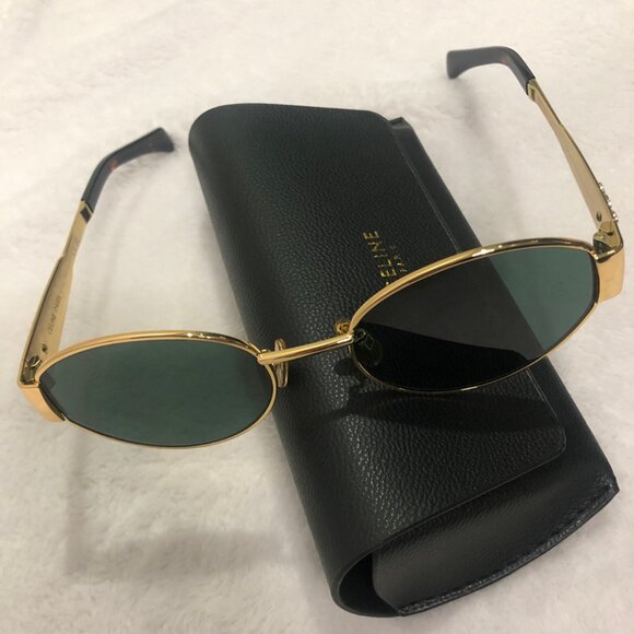 Celine Triomphe Gold Metal Sunglasses with Green Lenses main image 4